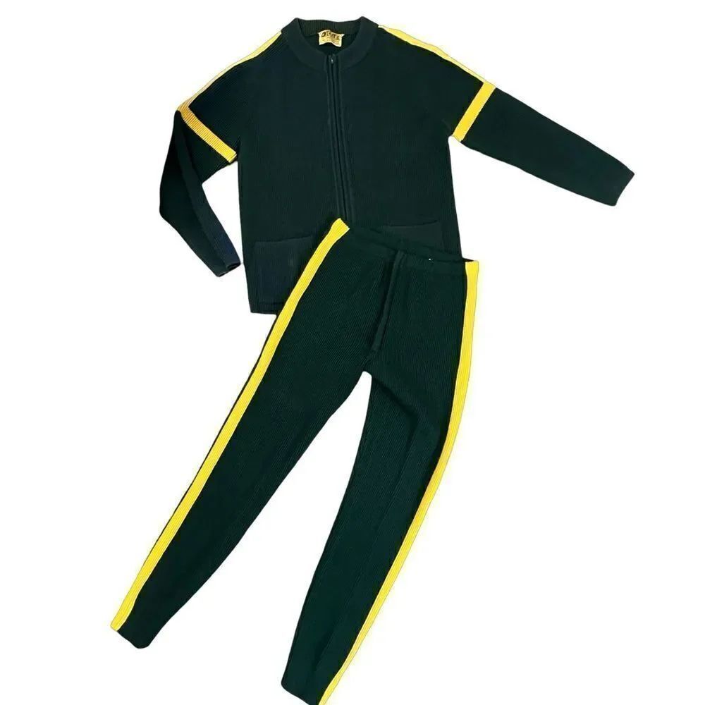 SKI-DOO 1970’s Vintage Matching Green & Yellow Wool Suit Size Medium
